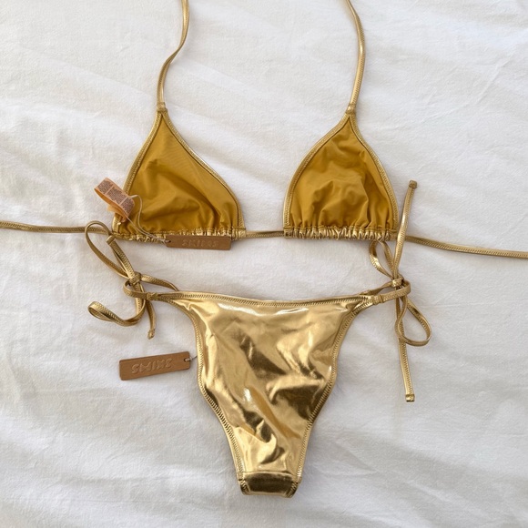 NWT SKIMS Metallic Swim Gold Bikini Set - Picture 9 of 10